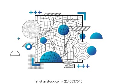 Wireframe abstract background. Wireframe science backdrop. Futuristic visualization design. Scientific wallpaper. Corporate dynamic digital template. Website header, flyer layout. Vector illustration.