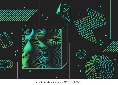 Wireframe abstract background. Wireframe science backdrop. Futuristic visualization design. Scientific wallpaper. Corporate dynamic digital template. Website header, flyer layout. Vector illustration.