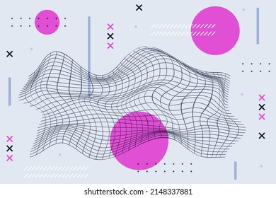 Wireframe abstract background. Wireframe science backdrop. Futuristic visualization design. Scientific wallpaper. Corporate dynamic digital template. Website header, flyer layout. Vector illustration.