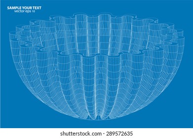 Wireframe Abstract form Vector Background.