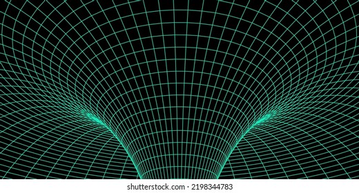 Abstrakter Wireframe-grüner Tunnel. 3D-Tunnelgitter. Futuristisches 3D-Portal. Netzwerk-Cybertechnologie. Vektorgrafik.