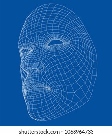 Wire-frame abstract human face. Concept of 3d Face recognition. Vector illustration rendering of 3d