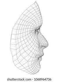 Wire-frame abstract human face. Concept of 3d Face recognition. Vector illustration rendering of 3d