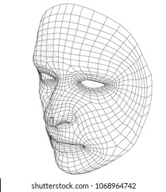 Wire-frame abstract human face. Concept of 3d Face recognition. Vector illustration rendering of 3d