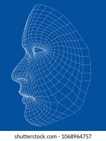 Wire-frame abstract human face. Concept of 3d Face recognition. Vector illustration rendering of 3d