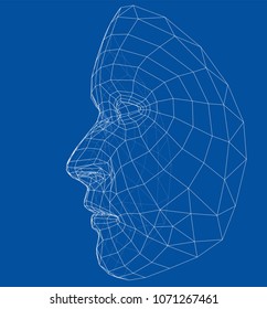 Wire-frame abstract human face. Concept of 3d Face recognition. Vector illustration rendering of 3d