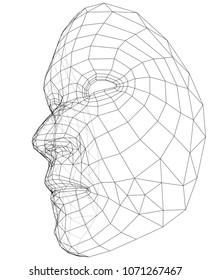 Wire-frame abstract human face. Concept of 3d Face recognition. Vector illustration rendering of 3d