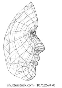 Wire-frame abstract human face. Concept of 3d Face recognition. Vector illustration rendering of 3d