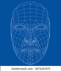 Wire-frame abstract human face. Concept of 3d Face recognition. Vector illustration rendering of 3d