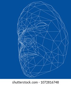 Wire-frame abstract human face. Concept of 3d Face recognition. Vector illustration rendering of 3d
