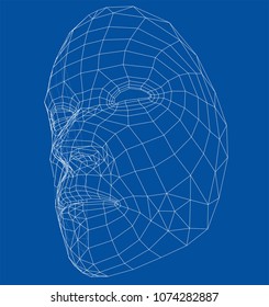 Wire-frame abstract human face. Concept of 3d Face recognition. Vector illustration rendering of 3d