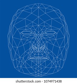 Wire-frame abstract human face. Concept of 3d Face recognition. Vector illustration rendering of 3d