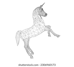 Wireframe abstract image unicorn in the form of lines, consisting of triangles and geometric shapes. Low poly vector background.
