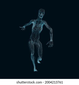 Wireframe of an abstract man running with all his might. Vector illustration