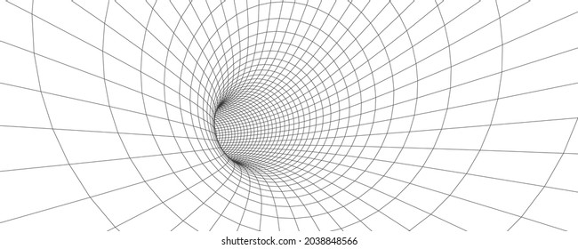 Wireframe abstract tunnel. 3D tunnel grid. Futuristic 3d portal. Network cyber technology. Vector illustration.