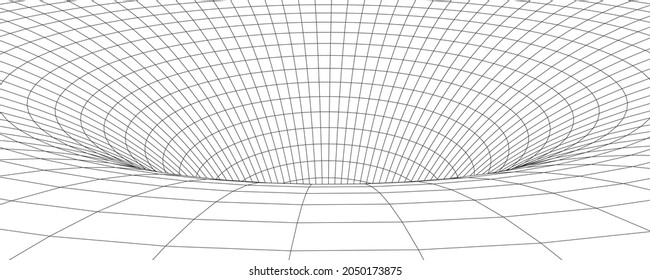 Wireframe abstract tunnel. 3D tunnel grid. Futuristic 3d portal. Network cyber technology. Vector illustration.