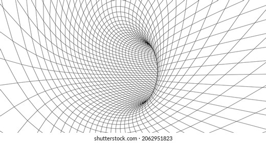 Wireframe abstract tunnel. 3D tunnel grid. Futuristic 3d portal. Network cyber technology. Vector illustration.