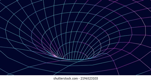 Wireframe abstract tunnel. 3D tunnel grid. Futuristic 3d portal. Network cyber technology. Vector illustration.