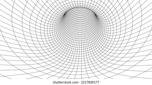 Wireframe abstract tunnel. 3D tunnel grid. Futuristic 3d portal. Network cyber technology. Vector illustration.