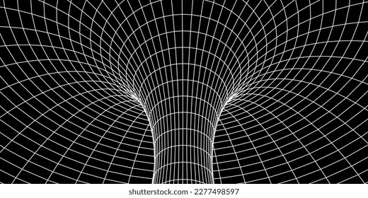 Wireframe abstract tunnel. 3D tunnel grid. Futuristic 3d portal. Network cyber technology. Vector illustration.