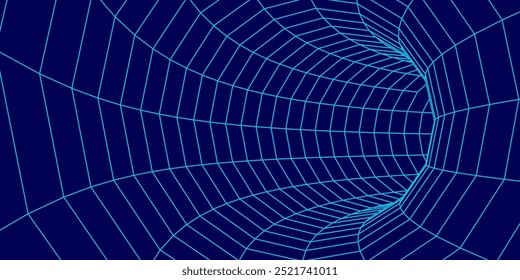 Wireframe abstract tunnel. 3D tunnel grid. Futuristic 3d portal. Network cyber technology. Vector illustration.