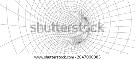 Wireframe abstract tunnel. 3D tunnel grid. Futuristic 3d portal. Network cyber technology. Vector illustration. [[stock_photo]] © 