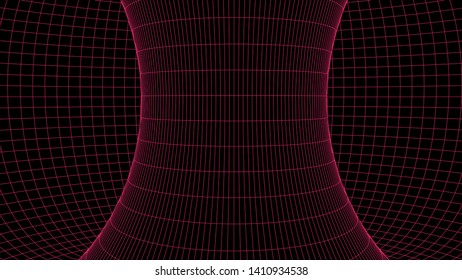 Wireframe abstract tunnel. 3D vector wormhole with a mesh structure.