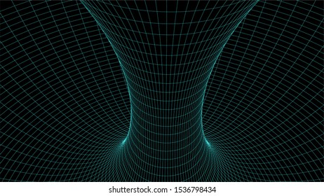 Wireframe abstract tunnel. 3D vector wormhole with a mesh structure.