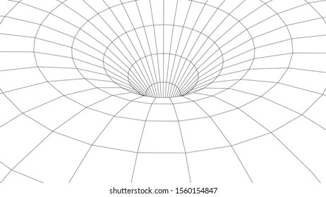 Wireframe abstract tunnel. 3D vector wormhole with a mesh structure.