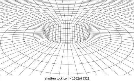 Wireframe abstract tunnel. 3D vector wormhole with a mesh structure.