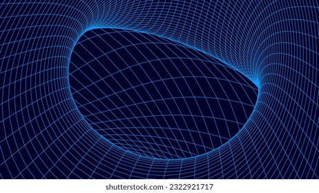 Wireframe abstract tunnel. 3D vector wormhole with a mesh structure. Vector