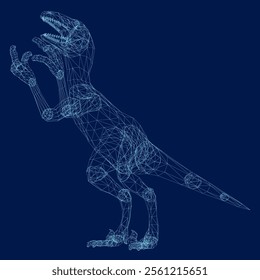 Wireframe aggressive dinosaur tyrannosaurus rex with open mouth