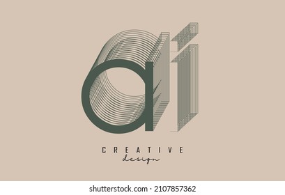 Wireframe Ai Letter Logo Design in two colors. Creative vector illustration with wired, mirrored outline frame. Pastel colors logo.