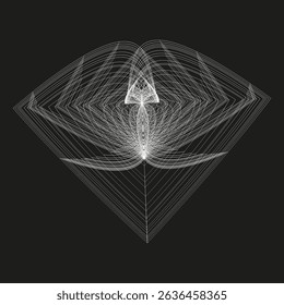 Wireframe arrow form. Abstract grid figure. Black contour vector. Symmetric line object.