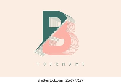 Wireframe B Letter Logo Design in two colors. Creative vector illustration with wired, mirrored outline frame. Pastel colors logo.