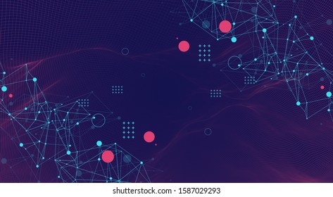 Wireframe background with plexus effect. Futuristic vector illustration.