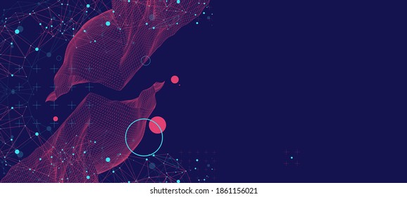 Wireframe background with plexus effect. Futuristic vector illustration.