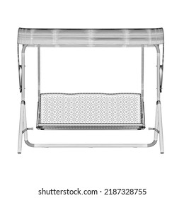 Wireframe of a bench with a canopy made of black lines isolated on a white background. Front view. 3D. Vector illustration.