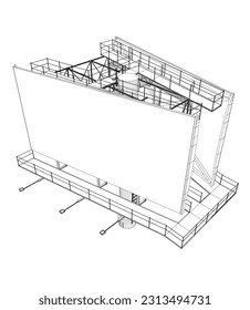 Wireframe große Tafel. Lassen Sie sich für Ihre Werbung und Ihr Design inspirieren. Lassen Sie sich für Ihre Werbung und Ihr Design inspirieren. Außenwerbung Werbeplakat Wireframe. Leere Plakatwand zur Anzeige von Werbung. 3D.