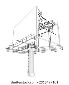 Wireframe große Tafel. Lassen Sie sich für Ihre Werbung und Ihr Design inspirieren. Lassen Sie sich für Ihre Werbung und Ihr Design inspirieren. Außenwerbung Werbeplakat Wireframe. Leere Plakatwand zur Anzeige von Werbung. 3D.