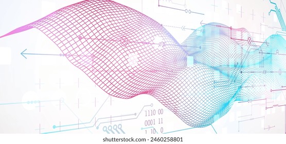 Concepto de Big Data de Wireframe. Abstractas Ilustración vectorial futurista digital sobre fondo tecnológico. Concepto de minería y gestión de datos. Arte dibujado a mano.