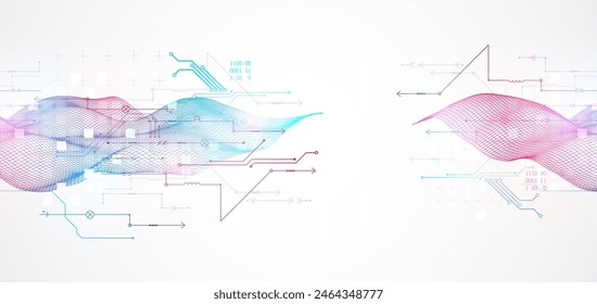 Wireframe Big Data concept. Abstract digital futuristic vector illustration on technology background. Data mining and management concept. Hand drawn art.