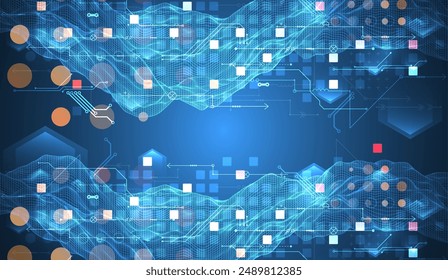 Wireframe Big Data concept. Abstract digital futuristic vector illustration on technology background.  Hand drawn art.
