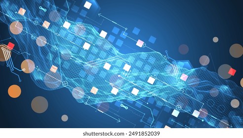 Wireframe Big Data concept. Abstract digital futuristic vector illustration on technology background.  Hand drawn art.