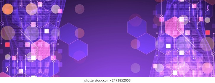 Wireframe Big Data concept. Abstract digital futuristic vector illustration on technology background.  Hand drawn art.