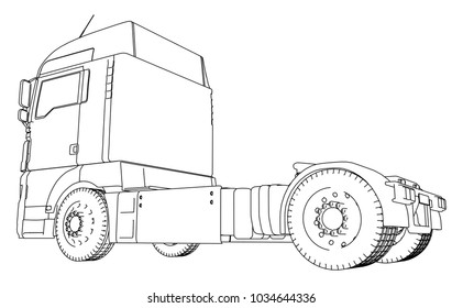 Wire-frame Big truck vector. Isolated on white background. Tracing illustration of 3d. EPS 10 vector format.