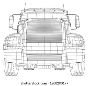 Wire-frame Big truck vector. Isolated on white background. Tracing illustration of 3d. EPS 10 vector format.