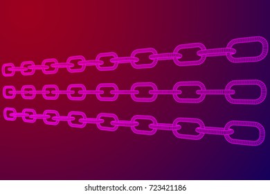 Wireframe BlockChain links. Chain 3d Vector illustration