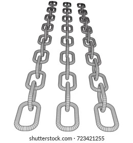 Wireframe BlockChain links. Chain 3d Vector illustration