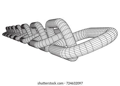 Wireframe BlockChain links. Chain 3d Vector illustration